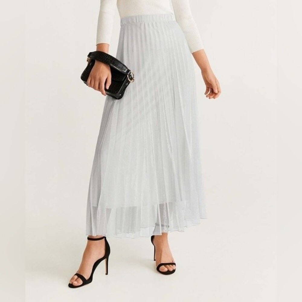 MANGO Gray Pleated Breeze Maxi Skirt